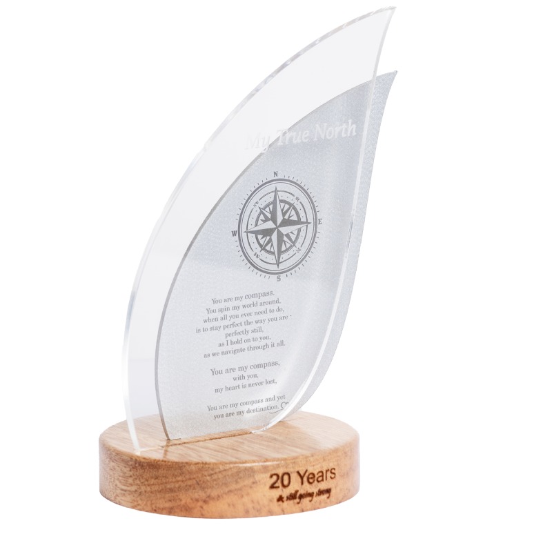 Event trophy-engraved stainless steel award-clear perspex with engraved detail-engraved wooden base